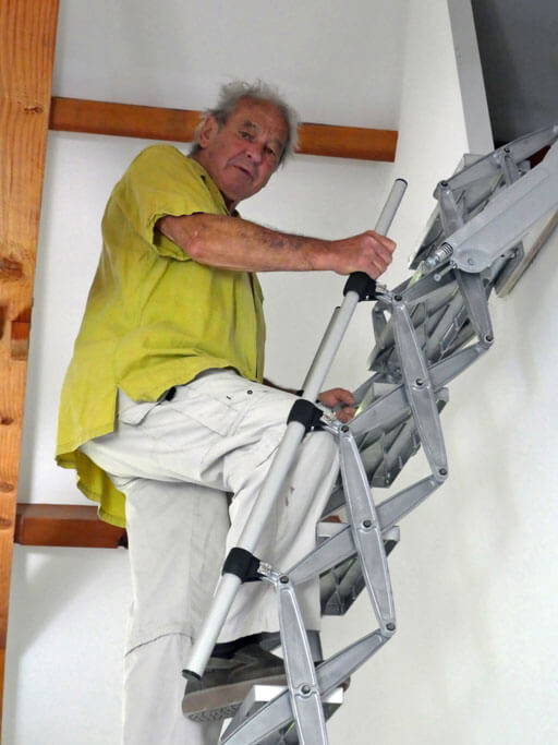 Elite Vertical Loft Ladder fitted within wall hatch of New Build home. Premier Loft Ladders