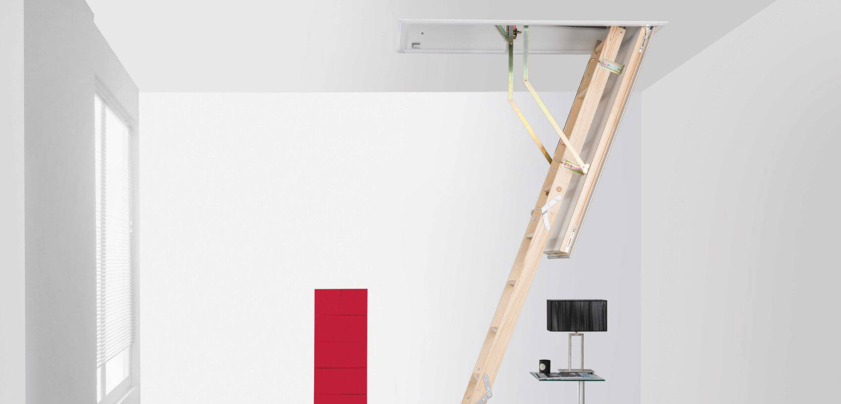 Loft hatch and ladder. The Quadro is made-to-measure with an insulated loft hatch. Loft hatch and ladder. The Quadro is made-to-measure with an insulated loft hatch.