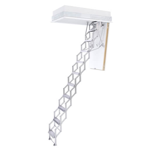 Space saving aluminium loft ladder with insulated hatch box. The Ecco concertina loft ladder from Premier Loft Ladders