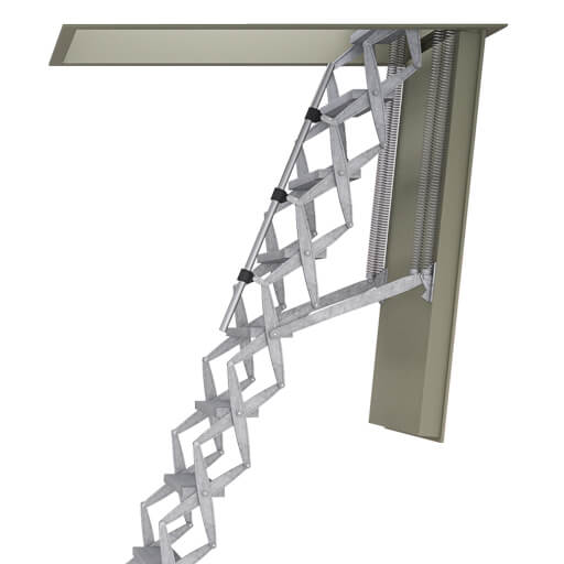 Supreme fire resistant loft ladder. Featuring steel hatch box and aluminium retractable ladder