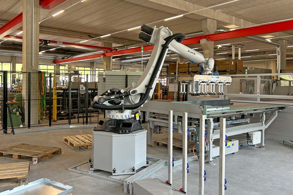 Robotic pick and place on steel fabrication line