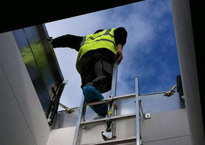 Bilco Ladder-Up Post in use. View from below.