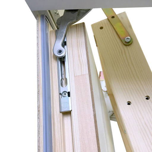 Concealed hinge allows for a seamless finish on the trapdoor for interior design. Designo wooden loft ladder. Premier Loft Ladder