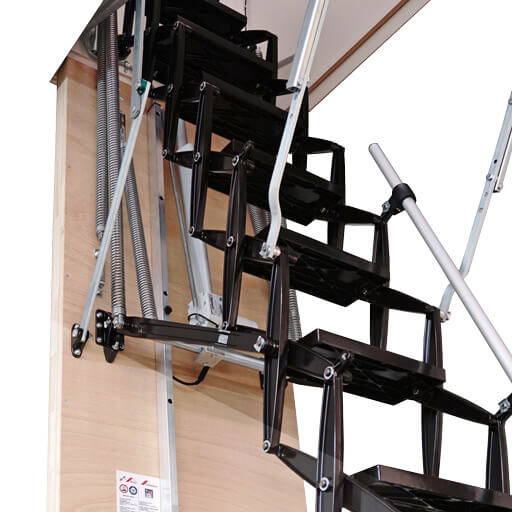 Supreme Electric loft ladder with black powder cost finish and low noise electric motor for interior design